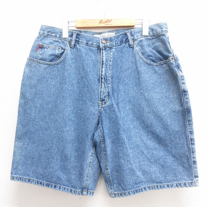 W35★古着 ビューグルボーイ ショート パンツ ショーツ メンズ コットン 紺 ネイビー デニム 25jun24 中古 ボトムス 短パン ショーパン ハーフ