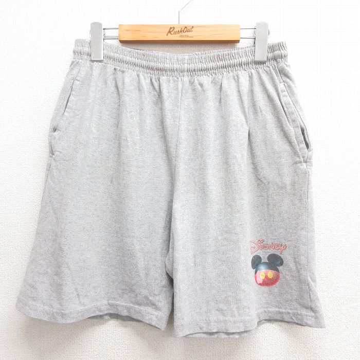 W34★古着 ショート イージー パンツ ショーツ メンズ 00年代 00s ディズニー DISNEY グレー 霜降り 25jun24 中古 ボトムス 短パン ショーパン