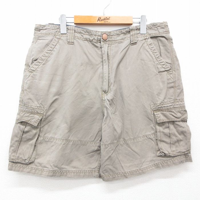 W37★古着 ショート カーゴ パンツ ショーツ メンズ コットン 濃ベージュ カーキ 25jun25 中古 ボトムス 短パン ショーパン