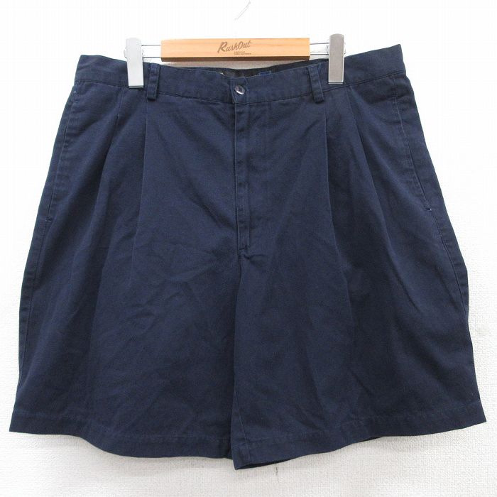 W36★古着 ショート パンツ ショーツ メンズ 90年代 90s 紺 ネイビー 25jun25 中古 ボトムス 短パン ショーパン ハーフ
