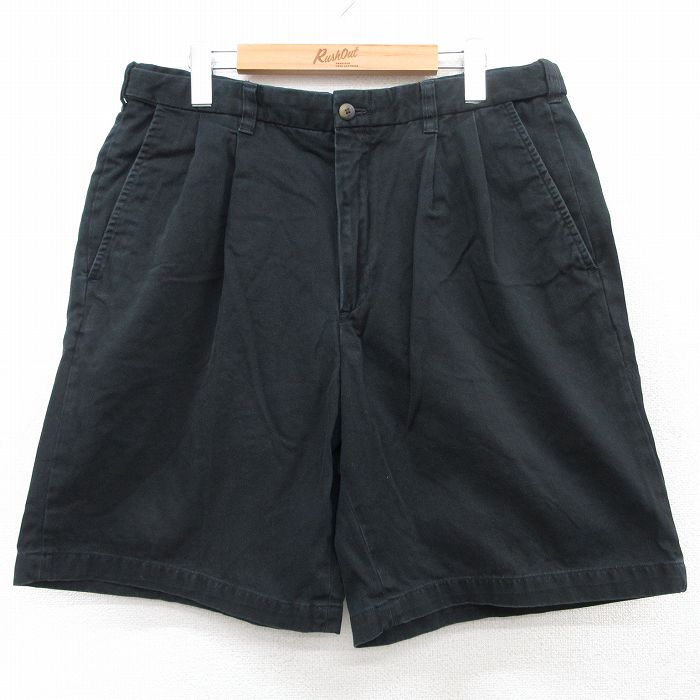 W36★古着 ショート パンツ ショーツ メンズ コットン 黒 ブラック 25jun25 中古 ボトムス 短パン ショーパン ハーフ