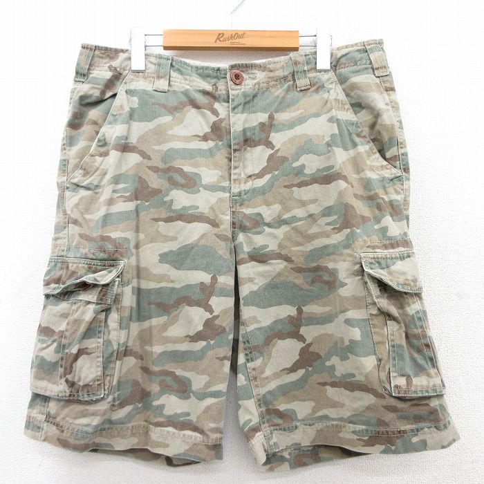 W36★古着 ショート カーゴ パンツ ショーツ メンズ コットン ベージュ他 カーキ 迷彩 25jun25 中古 ボトムス 短パン ショーパン