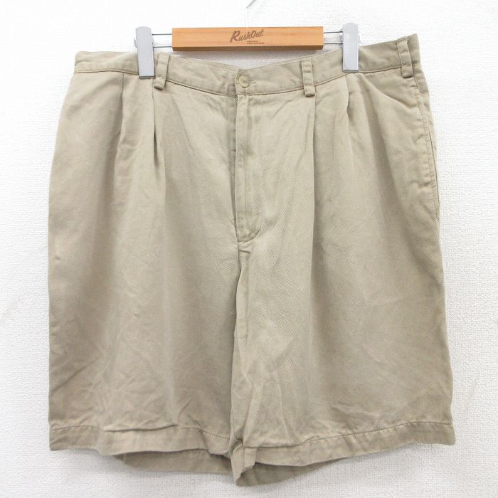 【20%OFF】W36★古着 ショート パンツ ショーツ メンズ コットン ベージュ カーキ 25jun25 中古 ボトムス 短パン ショーパン ハーフ