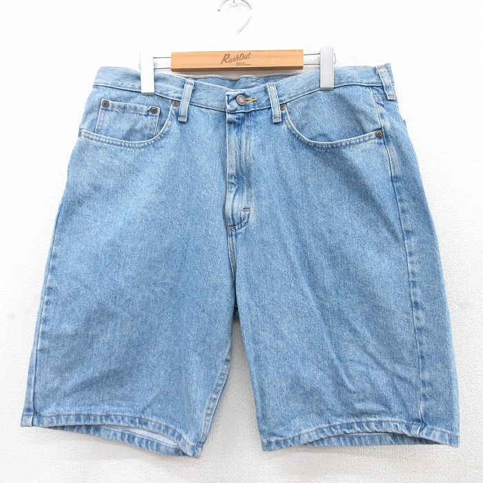 W36★古着 ラングラー Wrangler ショート パンツ ショーツ メンズ コットン 紺 ネイビー デニム 25jun25 中古 ボトムス 短パン ショーパン ハーフ
