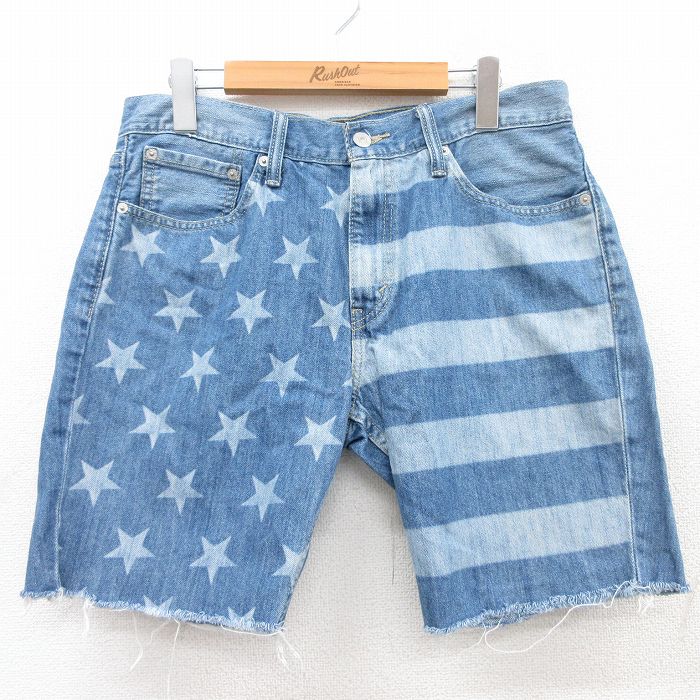 W33★古着 リーバイス Levis 511 ショート パンツ ショーツ メンズ 星条旗 コットン 紺 ネイビー デニム 25jun25 中古 ボトムス 短パン ショーパン ハーフ