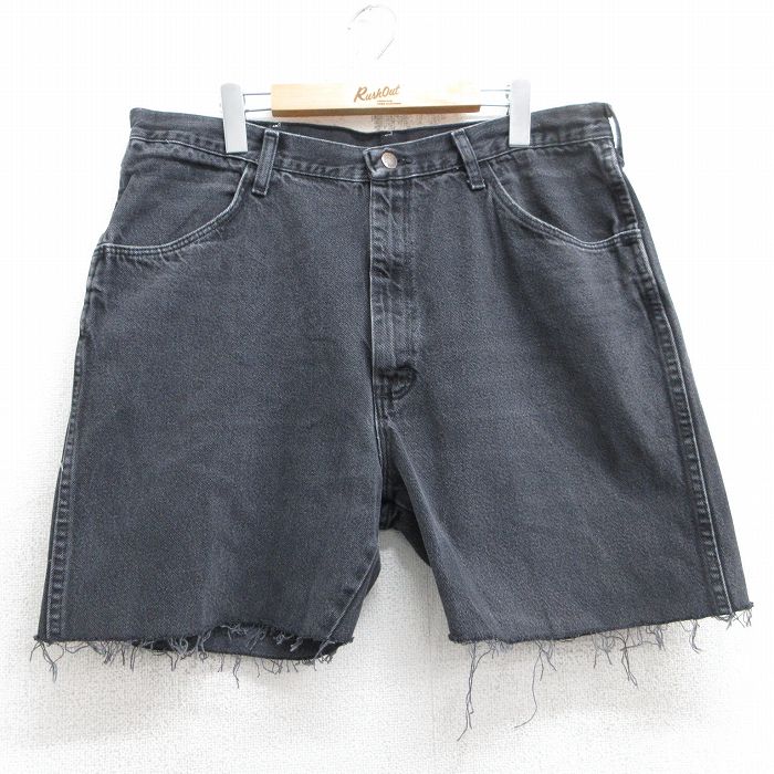 W36★古着 ラスラー ショート パンツ ショーツ メンズ ヒゲ コットン 黒 ブラック 25jun25 中古 ボトムス 短パン ショーパン ハーフ