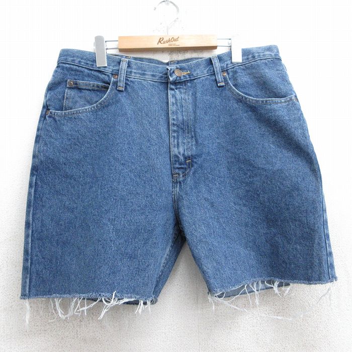 W35★古着 ラングラー Wrangler ショート パンツ ショーツ メンズ コットン 紺 ネイビー デニム 25jun25 中古 ボトムス 短パン ショーパン ハーフ