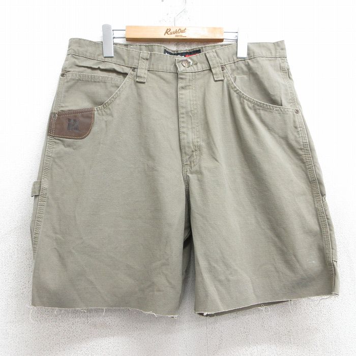 W35★古着 ラングラー Wrangler ショート ペインター パンツ ショーツ メンズ リップストップ ダック地 コットン ベージュ カーキ 【spe】 25jun25 中古 ボトムス 短パン ショーパン