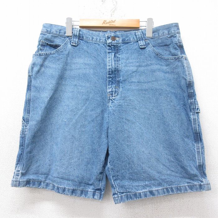 【50%OFF】W36★古着 ラングラー Wrangler ショート ペインター パンツ ショーツ メンズ コットン 紺 ネイビー デニム 25jun26 中古 ボトムス 短パン ショーパン