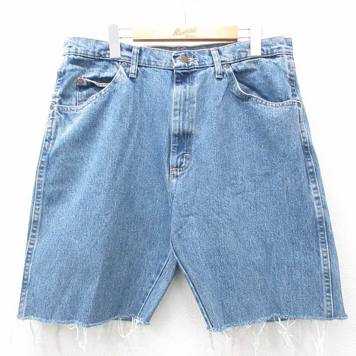 W35★古着 ラングラー Wrangler ショート パンツ ショーツ メンズ コットン 紺 ネイビー デニム 25jun27 中古 ボトムス 短パン ショーパン ハーフ