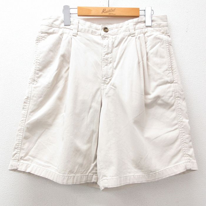 W33★古着 エディーバウアー ショート パンツ ショーツ メンズ コットン 薄ベージュ カーキ 25jun27 中古 ボトムス 短パン ショーパン ハーフ