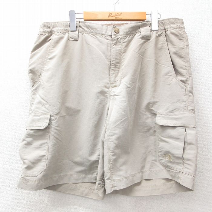W39★古着 ノースフェイス THE NORTH FACE ショート ナイロン カーゴ パンツ ショーツ メンズ 大きいサイズ ベージュ カーキ 25jun27 中古 ボトムス 短パン ショーパン