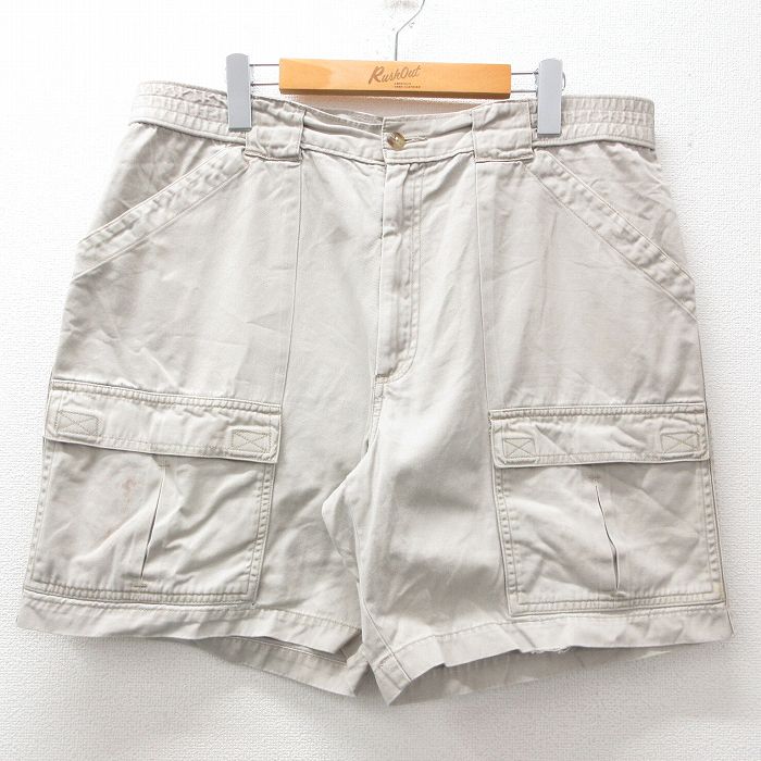 【20%OFF】W36★古着 ショート ブッシュ パンツ ショーツ メンズ コットン ベージュ カーキ 25jun27 中古 ボトムス 短パン ショーパン