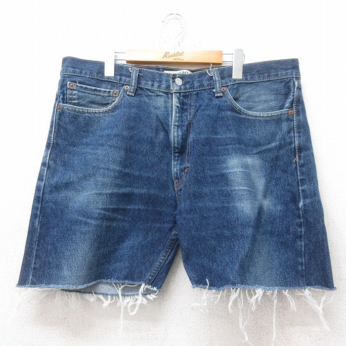 【20%OFF】W40★古着 リーバイス Levis 505 ショート パンツ ショーツ メンズ ヒゲ 濃紺 ネイビー デニム 25jun30 中古 ボトムス 短パン ショーパン ハーフ