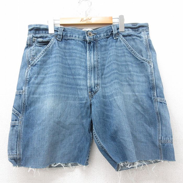 【20%OFF】W38★古着 リーバイス Levis ショート ペインター パンツ ショーツ メンズ ヒゲ コットン 紺 ネイビー デニム 25jun30 中古 ボトムス 短パン ショーパン