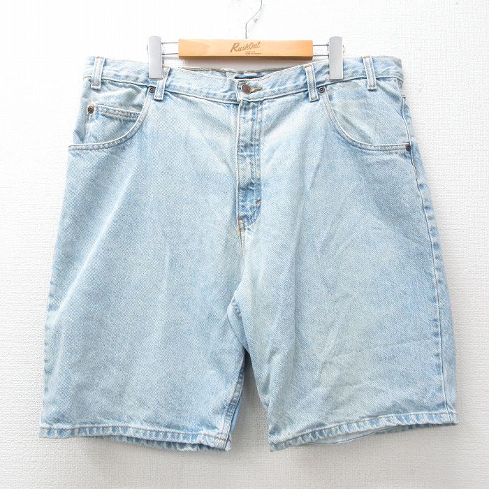 W38★古着 ショート パンツ ショーツ メンズ コットン 薄紺 ネイビー デニム 25jun30 中古 ボトムス 短パン ショーパン ハーフ