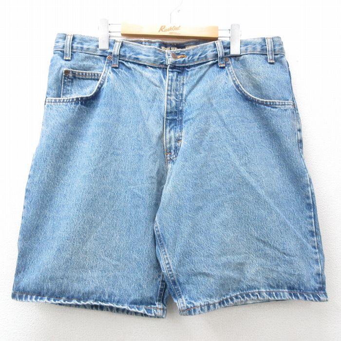 W38★古着 ショート パンツ ショーツ メンズ コットン 紺 ネイビー デニム 25jun30 中古 ボトムス 短パン ショーパン ハーフ