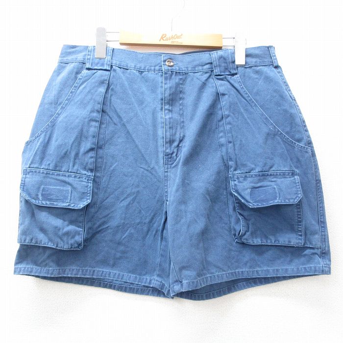 W33★古着 キャンパス ショート ブッシュ パンツ ショーツ メンズ コットン 紺 ネイビー 25jun30 中古 ボトムス 短パン ショーパン