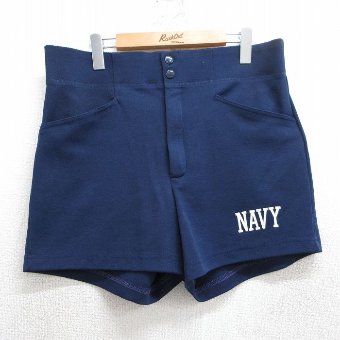W34★古着 ショート パンツ ショーツ メンズ 90年代 90s ミリタリー ネイビー NAVY 紺 25jul01 中古 ボトムス 短パン ショーパン ハーフ