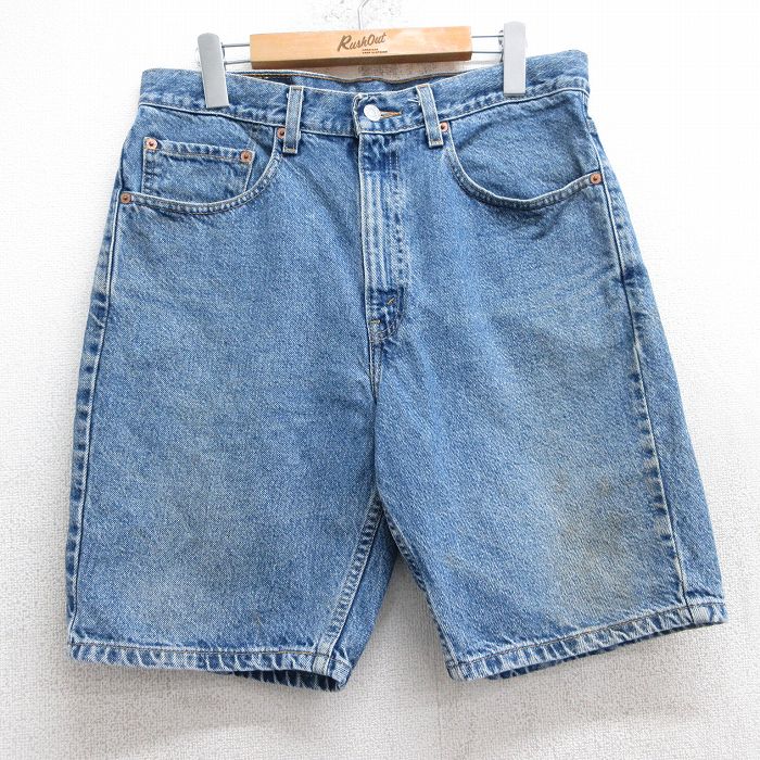 【20%OFF】W33★古着 リーバイス Levis 505 ショート パンツ ショーツ メンズ 00年代 00s ヒゲ コットン 紺 ネイビー デニム 25jul01 中古 ボトムス 短パン ショーパン ハーフ