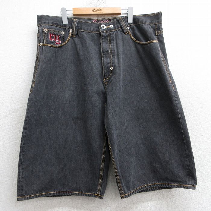 W41★古着 クージー COOGI ハーフ パンツ ショーツ メンズ ユニオンジャック 大きいサイズ コットン 黒 ブラック デニム 【spe】 25jul01 中古 ボトムス 短パン ショーパン ショート