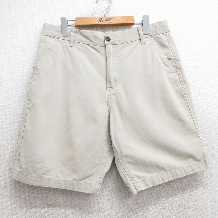 W35★古着 ショート パンツ ショーツ メンズ コットン 薄ベージュ カーキ 25jul02 中古 ボトムス 短パン ショーパン ハーフ