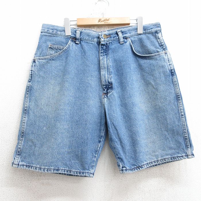 W36★古着 ラングラー Wrangler ショート パンツ ショーツ メンズ 00年代 00s 紺 ネイビー デニム 25jul02 中古 ボトムス 短パン ショーパン ハーフ