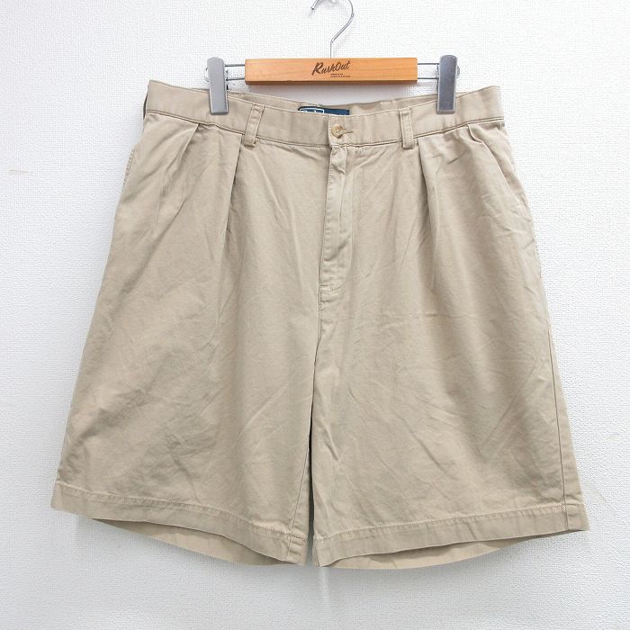 W34★古着 ラルフローレン Ralph Lauren ショート ブランド パンツ ショーツ メンズ 90年代 90s ワンポイントロゴ TYLER コットン ベージュ カーキ 25jul02 中古 ボトムス 短パン ショーパン