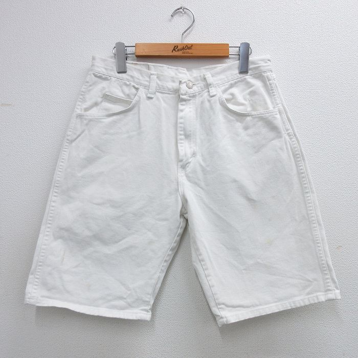 W31★古着 ラングラー Wrangler ショート パンツ ショーツ メンズ 90年代 90s コットン USA製 白 ホワイト デニム 【spe】 25jul02 中古 ボトムス 短パン ショーパン ハーフ