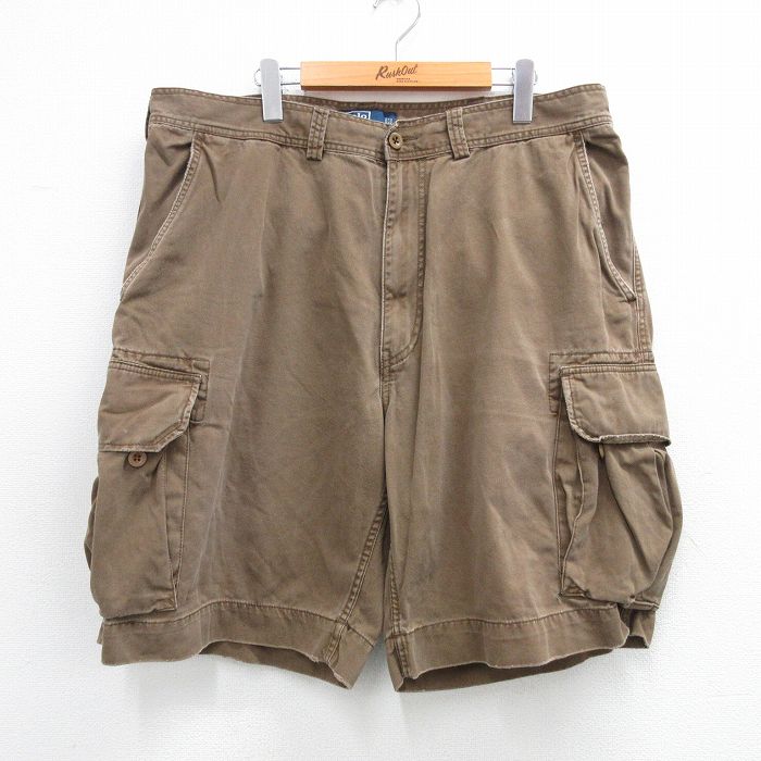 W39★古着 ラルフローレン Ralph Lauren ショート ブランド カーゴ チノ パンツ チノパン ショーツ メンズ 90年代 90s ワンポイントロゴ 大きいサイズ コットン 茶 ブラウン 【spe】 25jul02 中古 ボトムス 短パン ショーパン