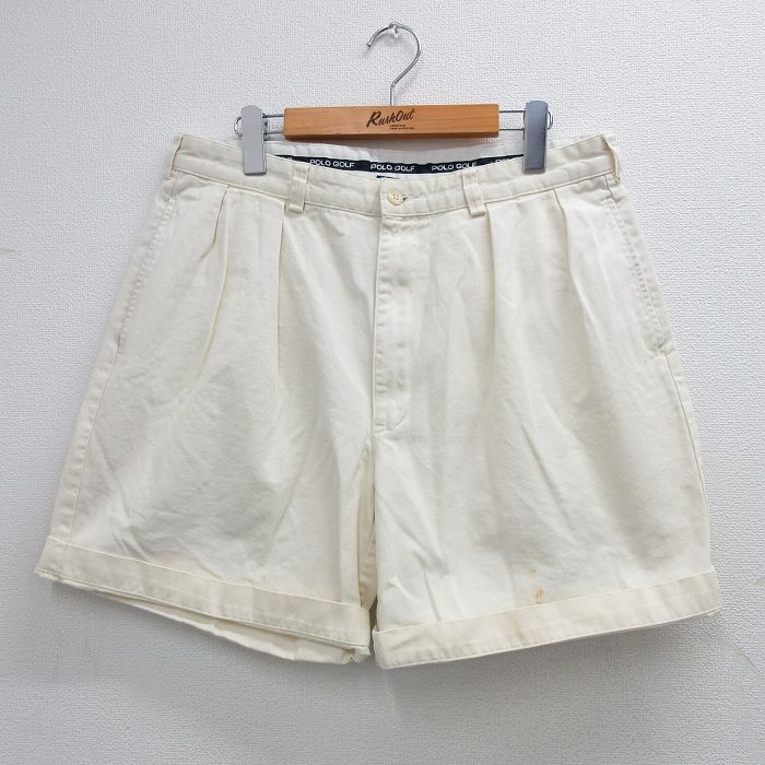 W33★古着 ラルフローレン Ralph Lauren ポロゴルフ ショート ブランド パンツ ショーツ メンズ 90年代 90s ワンポイントロゴ コットン 生成り 25jul02 中古 ボトムス 短パン ショーパン