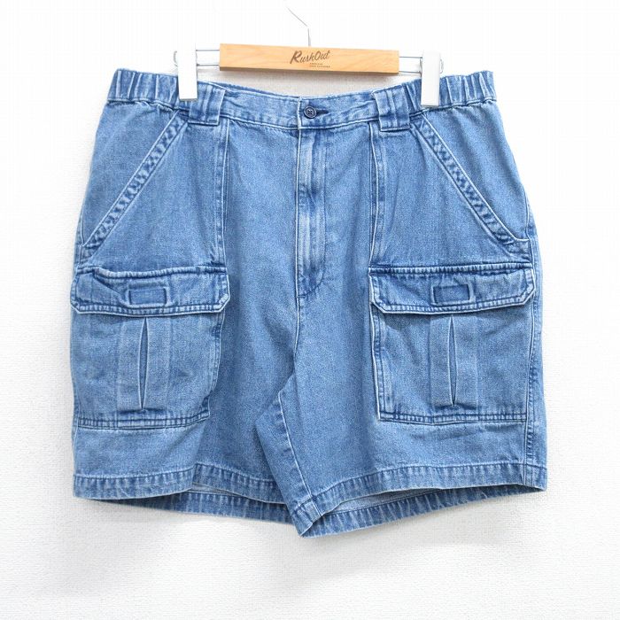 W36★古着 ショート ブッシュ パンツ ショーツ メンズ コットン 紺 ネイビー デニム 【spe】 25jul03 中古 ボトムス 短パン ショーパン