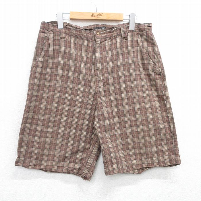 W34★古着 セントジョンズベイ ショート パンツ ショーツ メンズ コットン 紺他 ネイビー チェック 25jul03 中古 ボトムス 短パン ショーパン ハーフ