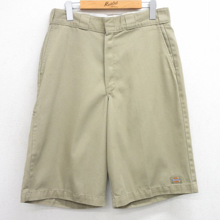 W32★古着 ディッキーズ Dickies ハーフ ワーク パンツ ショーツ メンズ ベージュ系 カーキ 25jul03 中古 ボトムス 短パン ショーパン