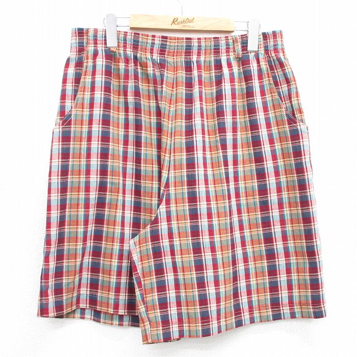 【50%OFF】W38★古着 ショート イージー パンツ ショーツ メンズ 00年代 00s 赤他 レッド チェック 25jul03 中古 ボトムス 短パン ショーパン
