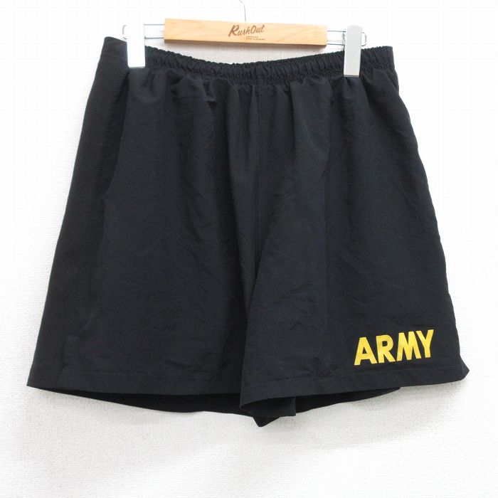 W33★古着 ショート ミリタリー トレーニング パンツ ショーツ メンズ アーミー ARMY 黒 ブラック 25jul03 中古 ボトムス 短パン ショーパン