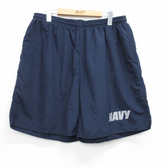 W35★古着 ショート ミリタリー トレーニング パンツ ショーツ メンズ ネイビー リフレクター 紺 25jul03 中古 ボトムス 短パン ショーパン