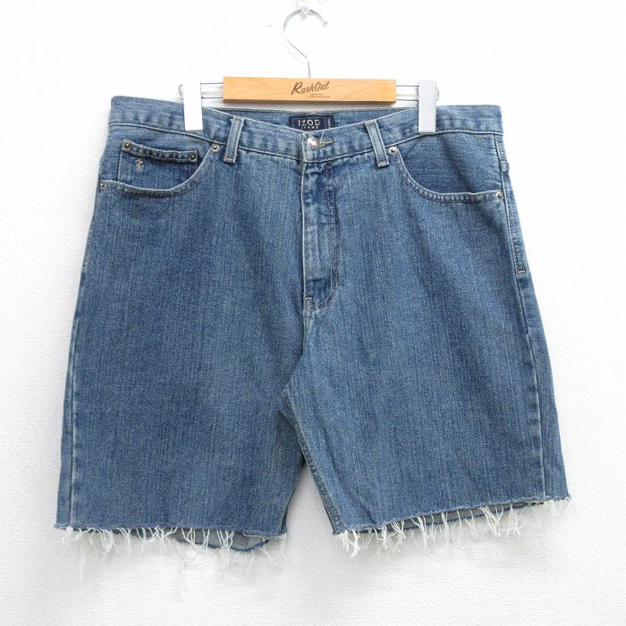 W36★古着 IZOD ショート パンツ ショーツ メンズ コットン 紺 ネイビー デニム 25jul03 中古 ボトムス 短パン ショーパン ハーフ