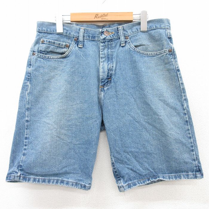W34★古着 ラングラー Wrangler ショート パンツ ショーツ メンズ コットン 紺 ネイビー デニム 25jul03 中古 ボトムス 短パン ショーパン ハーフ