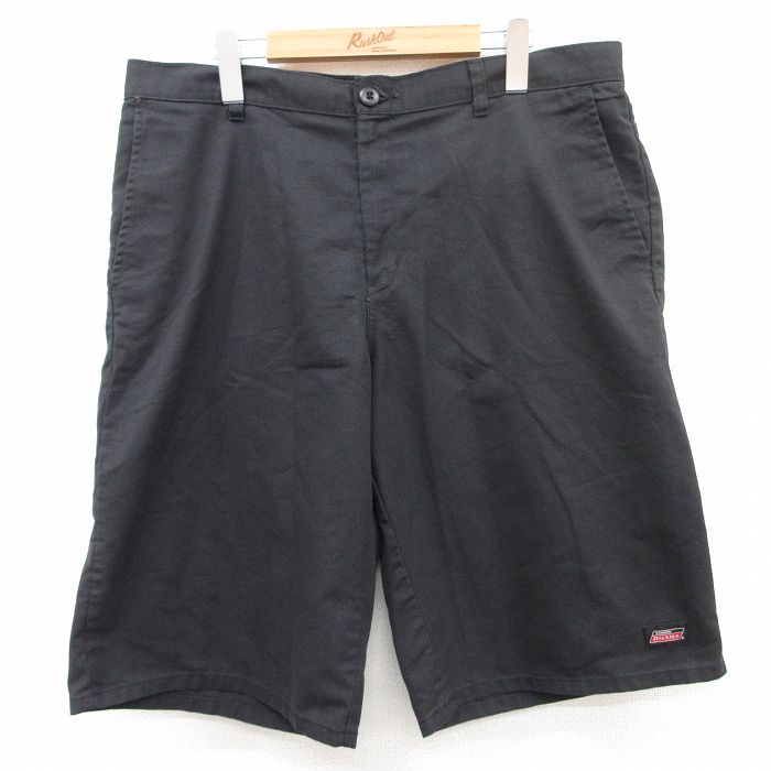 W36★古着 ディッキーズ Dickies ハーフ ワーク パンツ ショーツ メンズ 黒 ブラック 25jul03 中古 ボトムス 短パン ショーパン