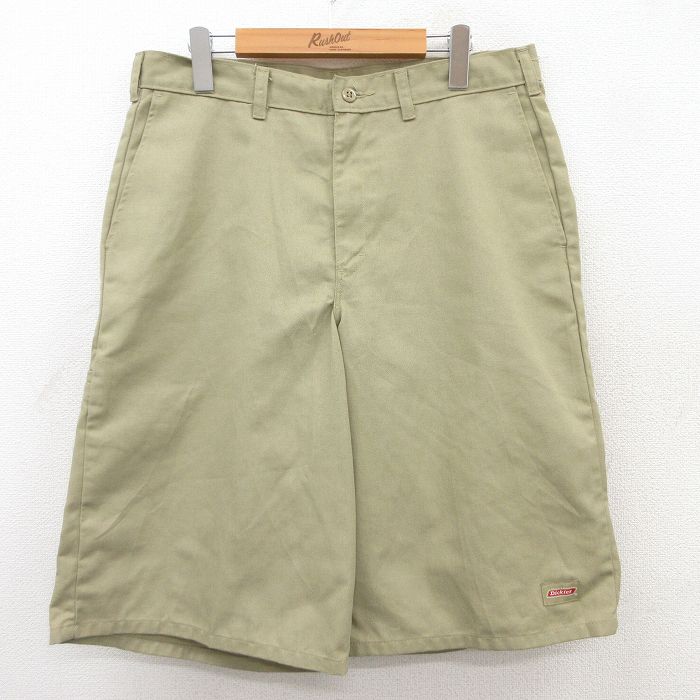 W34★古着 ディッキーズ Dickies ハーフ ワーク パンツ ショーツ メンズ ベージュ カーキ 25jul03 中古 ボトムス 短パン ショーパン