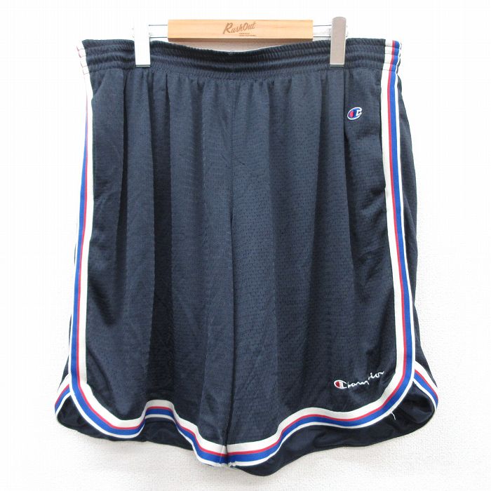 W38★古着 チャンピオン champion ショート トレーニング パンツ ショーツ メンズ ワンポイントロゴ メッシュ地 紺他 ネイビー 25jul03 中古 ボトムス 短パン ショーパン