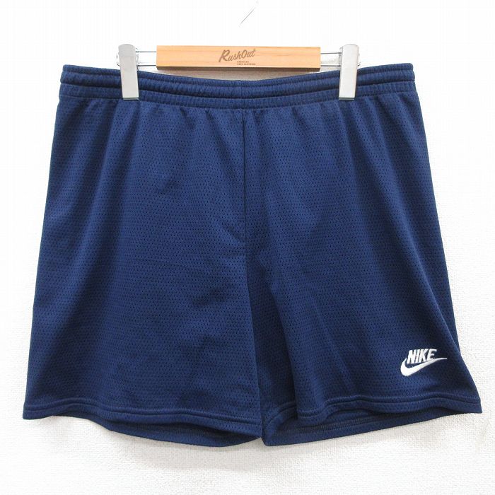 W35★古着 ナイキ NIKE ショート イージー パンツ ショーツ メンズ メッシュ地 紺 ネイビー 25jul03 中古 ボトムス 短パン ショーパン
