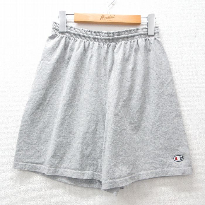 【50%OFF】W31★古着 チャンピオン champion ショート イージー パンツ ショーツ メンズ ワンポイントロゴ グレー 霜降り 25jul04 中古 ボトムス 短パン ショーパン
