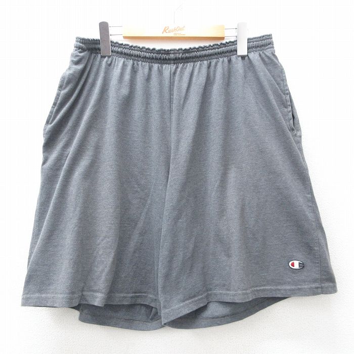 W37★古着 チャンピオン champion ショート イージー パンツ ショーツ メンズ ワンポイントロゴ 濃グレー 霜降り 25jul04 中古 ボトムス 短パン ショーパン