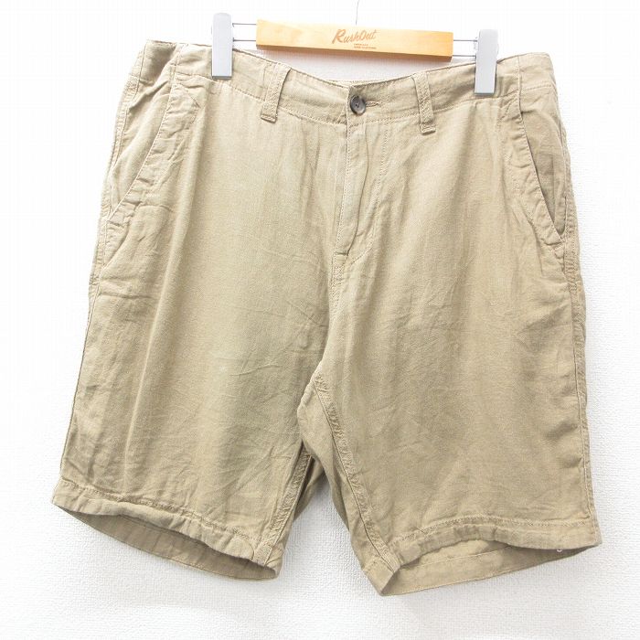 【50%OFF】W34★古着 ラッキーブランド Lucky Brand ショート パンツ ショーツ メンズ リネン ベージュ カーキ 25jul04 中古 ボトムス 短パン ショーパン ハーフ