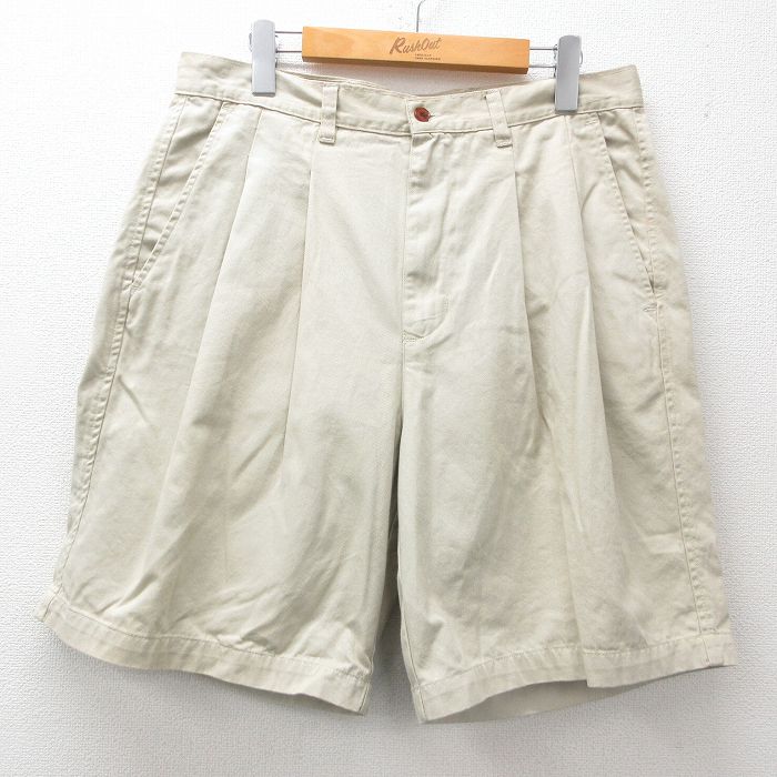 【20%OFF】W32★古着 ショート パンツ ショーツ メンズ コットン 薄ベージュ カーキ 25jul04 中古 ボトムス 短パン ショーパン ハーフ