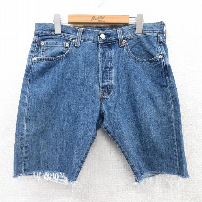 W33★古着 リーバイス Levis 501 ショート パンツ ショーツ メンズ コットン 紺 ネイビー デニム 25jul04 中古 ボトムス 短パン ショーパン ハーフ