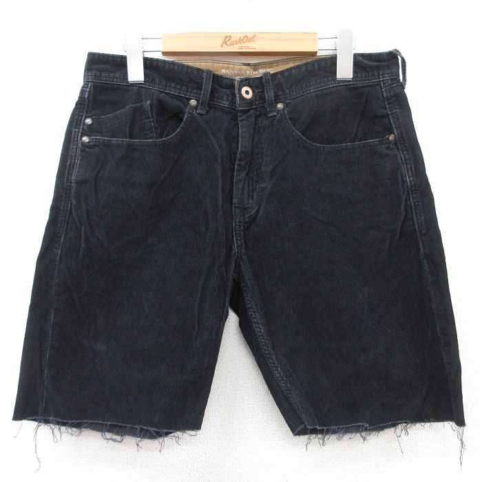 W31★古着 バナナリパブリック BANANA REPUBLIC ショート コーデュロイ パンツ ショーツ メンズ 紺 ネイビー 25jul04 中古 ボトムス 短パン ショーパン