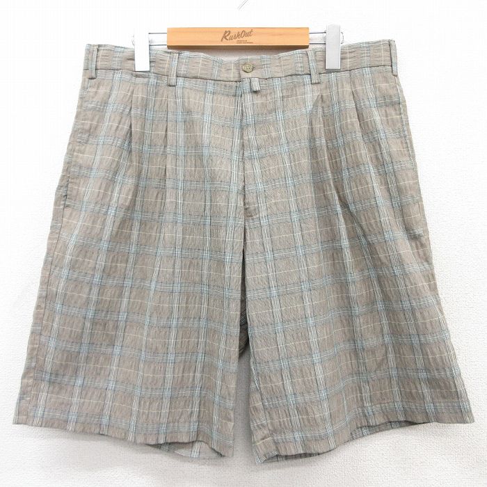 W34★古着 ショート パンツ ショーツ メンズ ベージュ他 カーキ チェック 25jul04 中古 ボトムス 短パン ショーパン ハーフ